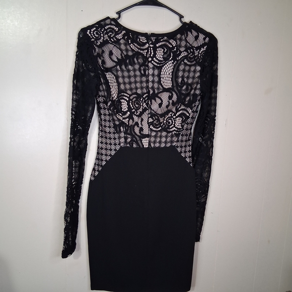 a'gaci Black Long-Sleeve Lace Sheer Panel Bodycon Dress - Picture 5 of 5